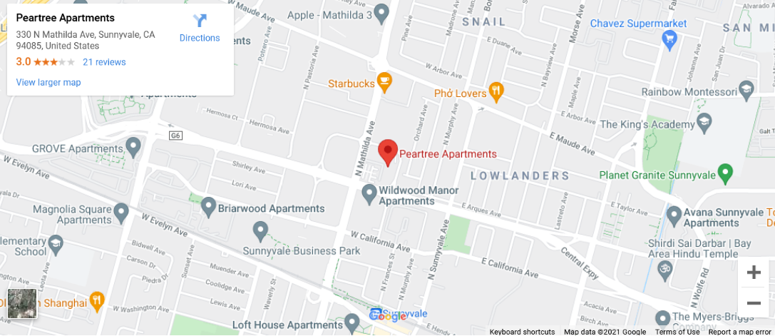 Google map with Peartree Apartments pinned